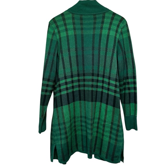 Isaac Mizrahi Live Green Plaid Knit Cardigan Size Small Holiday Open Front - Picture 2 of 6